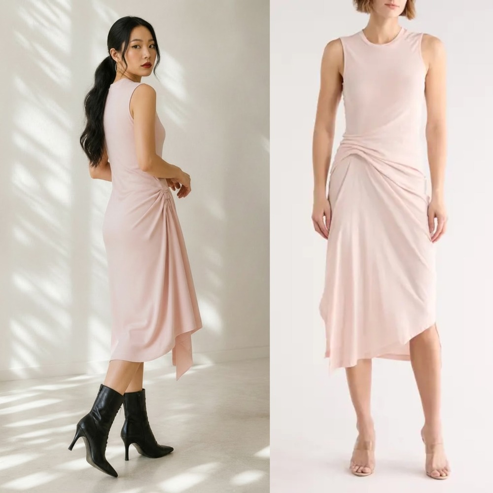 NWT AllSaints Pink Rivi SL Twisted Draped Cotton Midi Dress Sz 2 Avant Garde